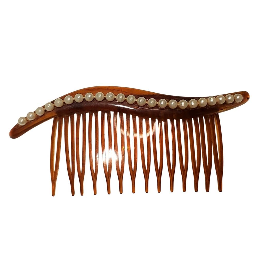 Vtg Side Swept Hair Comb Faux Pearl 4" x 2"